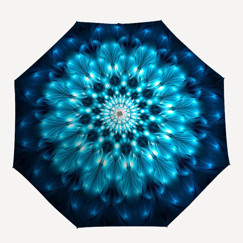 1pc Blue Flower Mandala Automatic Opening Folding Umbrella with 8-Bone Iron Frame - Portable Outdoor for Fans, Travelers, Daily Use, Festive Gift.J028