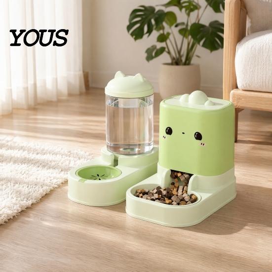 Continuous Water Supply Pet Feeder 2Pcs/Set Automatic Feeders, Cat Food And Labor-saving Dispenser, Large Capacity Dispenser for Indoor Cats Top