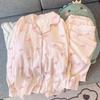 Women's Spring/Summer Pajamas: Long Sleeve & Pants, Loose Fit, Thin, Wrinkled Fabric, Bow & Stripes, Suitable for Outdoors