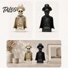 Atmospheric Night Light for Bar Gothic Halloween Skull Sculpture with Top Hat And Cape, Spooky Resin Statue Home Decor Skeleton Figurine LED Tabletop