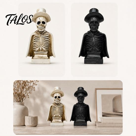 Atmospheric Night Light for Bar Gothic Halloween Skull Sculpture with Top Hat And Cape, Spooky Resin Statue Home Decor Skeleton Figurine LED Tabletop