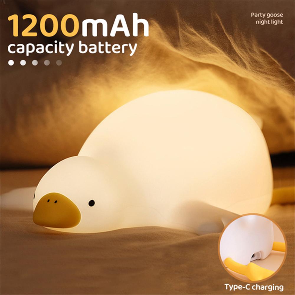

D19 White Goose Night Light Children Bedside Silicone Tap Light Fun Ornament A