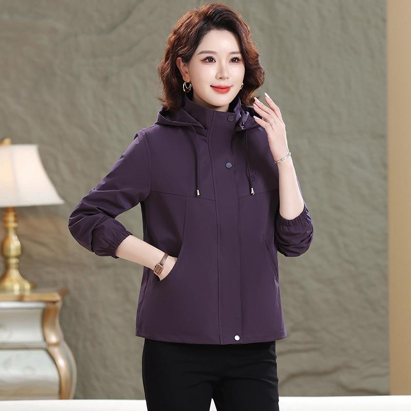 2026 Spring/Autumn Hooded Jacket for Middle-Aged & Elderly Women – Stylish Loose Fit