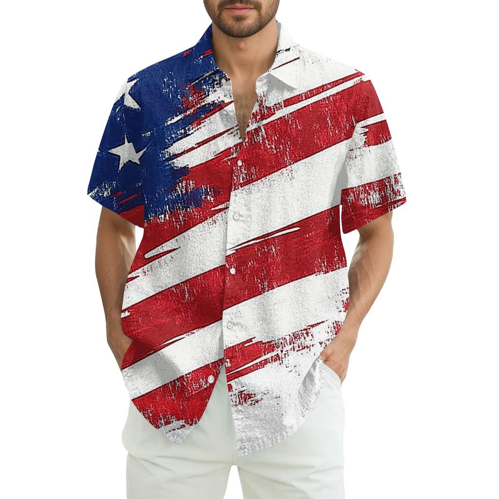 Men's Casual Casual Independence Day Print Short-sleeved Shirt