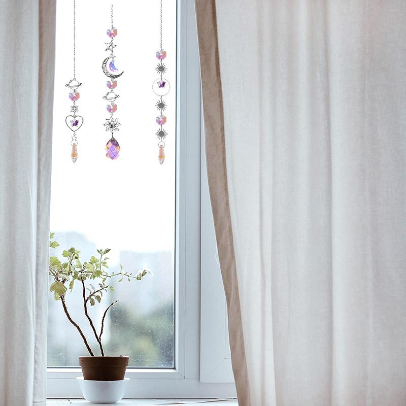 Crystal Wind Chime Moon Sun Catcher Diamond Prisms Pendant Dream Catcher Rainbow Chaser Hanging Drop Home Garden Decor Windchime