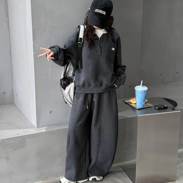 Girls' Faux Two-Piece Hoodie & Wide-Leg Pants Set – Korean Style for Autumn/Winter 2026