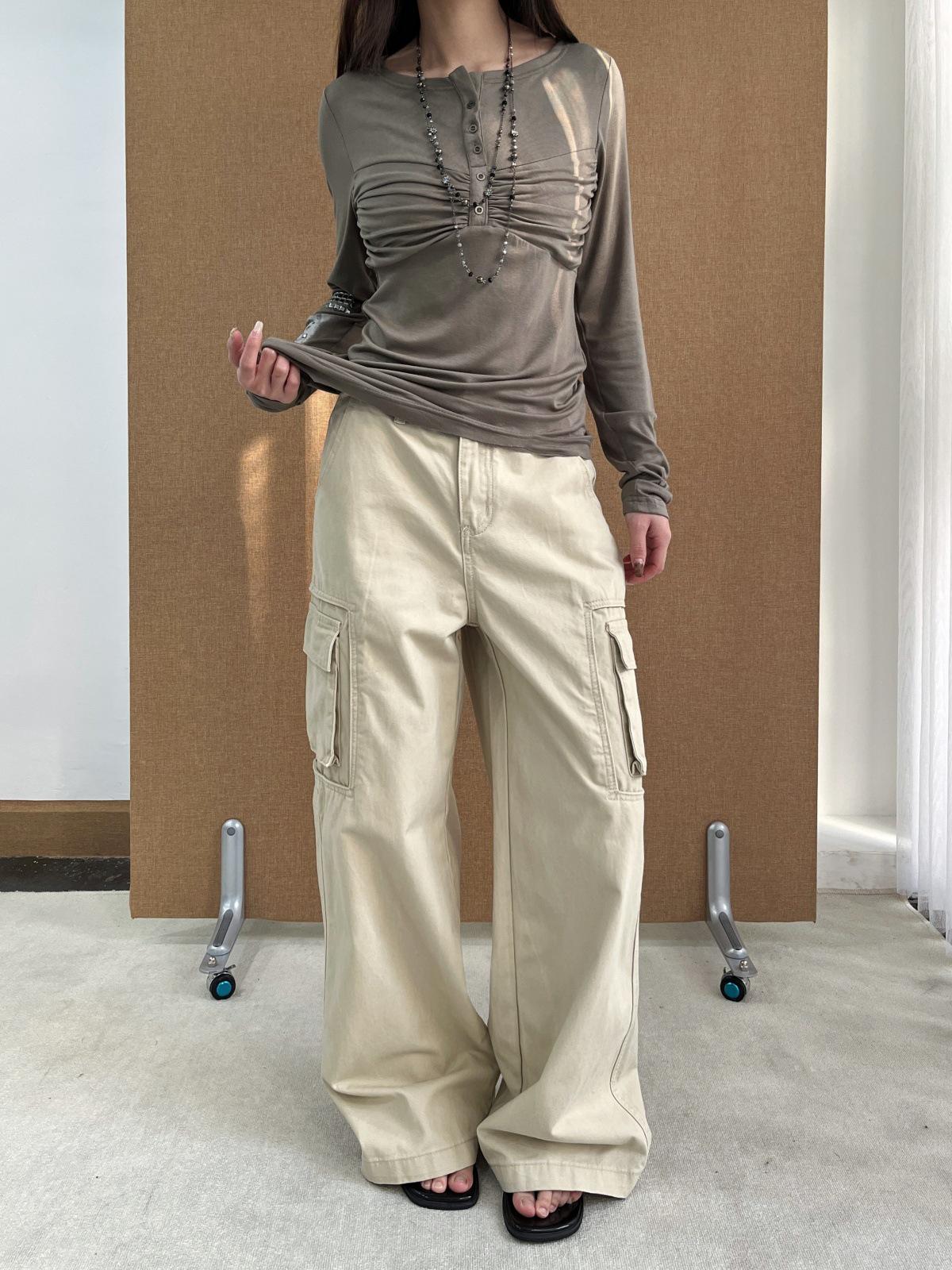 

Khaki High-Waisted Wide-Leg Denim Jeans for Women - Spring Collection, Loose Fit, Slimming Effect Extra Large хаки