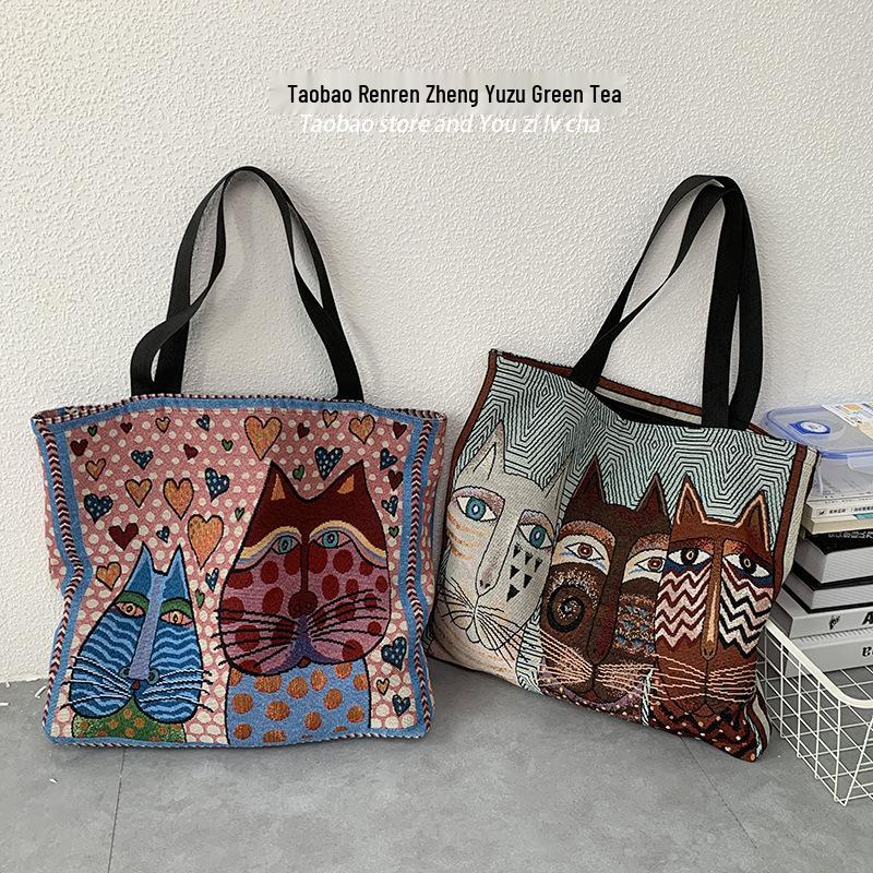 European & American Style Printed Canvas Bag: Large-Capacity Handbag, Cute Korean Shoulder Bag, Perfect for Moms & Students