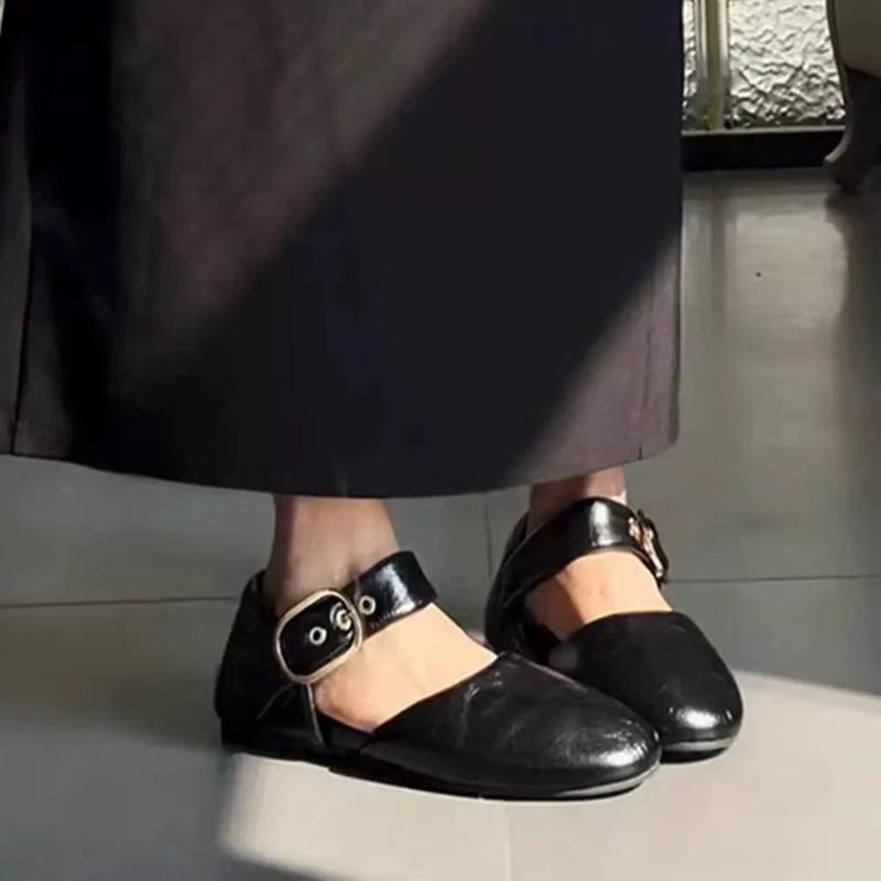 Fashion Belt Buckle Red Mary Janes Flats 2025 Spring Autumn New Walking Comfy Casual Flat Shoes