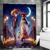 Halloween Skeleton Lover Dog Walking On Bridge Shower Curtain, Bathroom Decorative Shower Curtain, Waterproof Shower Curtain Wit