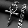 Egyptian Ankh Cross Skull Stainless Steel Pendant Necklace for Women Men Vintage Symbol of Life Cross Chain Necklaces Jewelry