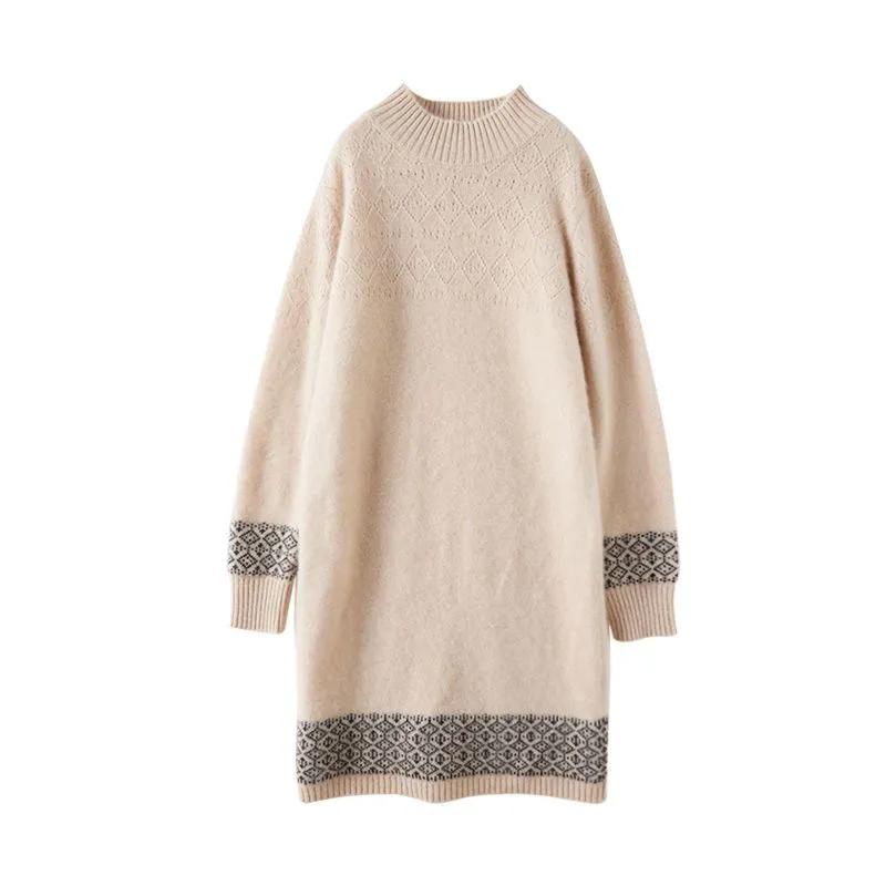 Women's Loose-Fit Wool Knit Base Layer Skirt for Fall/Winter Comfortable High-Neck Dress