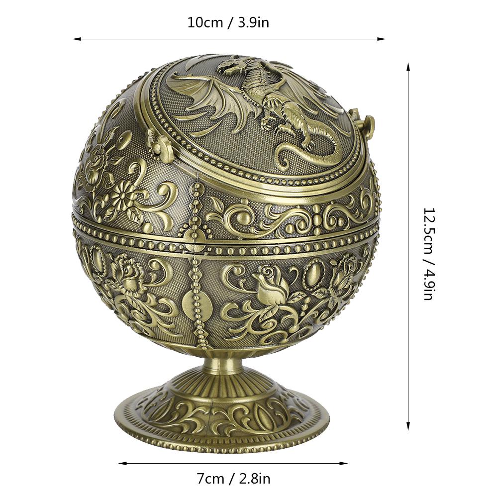 Ashtray with Lid Vintage Ashtray Dragon Pattern Tellurion Shape Zinc Alloy with Lid Windproof Home Decor Craft Windproof Ashtray