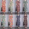 Women Vintage Floral Print Maxi Dress Plus Size Short Sleeve O‑Neck Loose Casual Long Dress For Summer