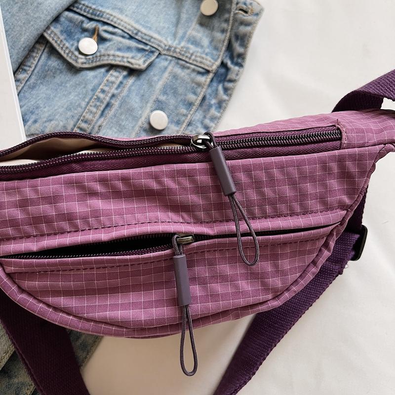 Grid Pattern Waist Bag Multiple Pockets Fashionable Crossbody Bag for Women Street Style Accessory