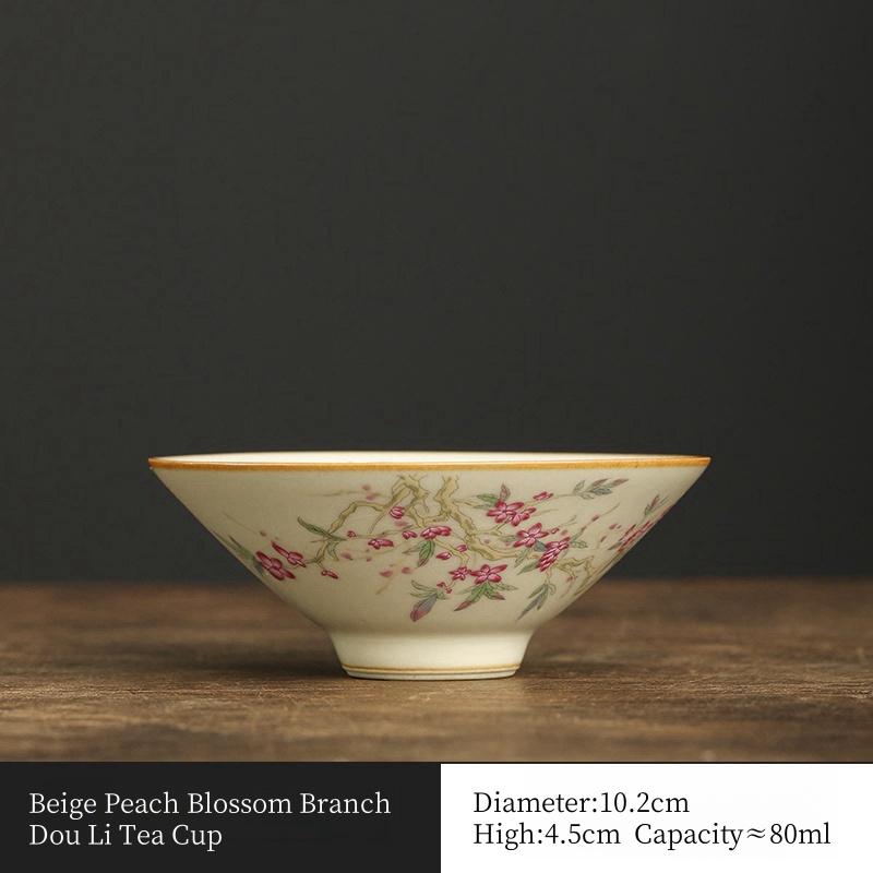 

80ML Traditional Beige Ru Kiln Peach Blossom Branch Dou Li Tea Cup Retro Teacup Tea Tasting Cup Kungfu Tea Set Opening Can Raise 200ml