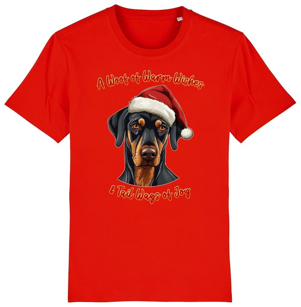 

Мужская Женская Рождественская Футболка с Доберманом Пинчером Санта Пес Гав Пожелания Собаки Подарок L