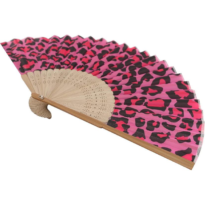 HeyToo Women Held Hand Folding Fan - Bamboo Printed Pattern Foldable Fan - Ideal for Decoration, Wedding, Themed Anniversary Party, Church, EDM,
