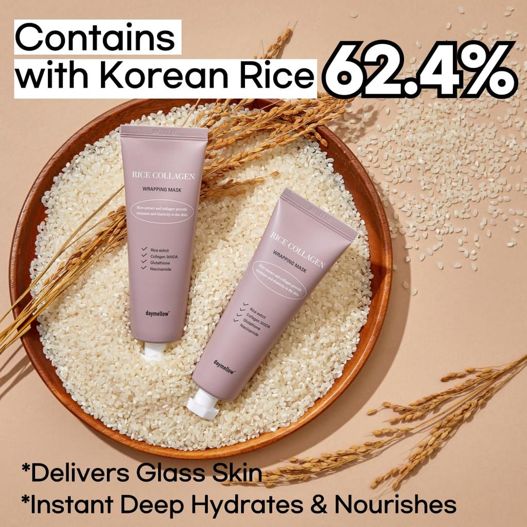 Daymellow Rice Collagen Wrapping Highly Moisturizing and Reduces Korean Mask, Peel-Off Mask, Firms, Glows, Pores, Skincare, 70ml/2.36oz