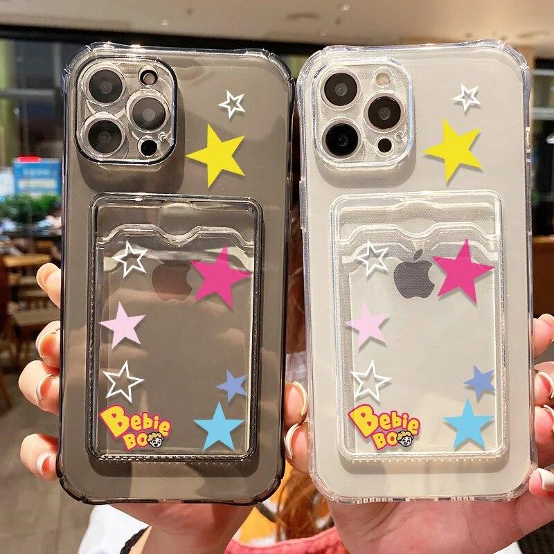 Portacarte Custodia per Telefono Stella Per iPhone 11 Custodia iPhone 12 13 14 15 Pro Max XR X XS 7 8 Plus SE 2020 Copertura in Silicone Può Inserire Foto