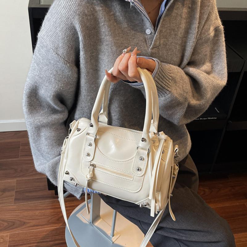 Fashion Rivets Large Capacity Pillow Bag European and American Bowling Motorcycle Handbag Single Shoulder Crossbody Women's Bag