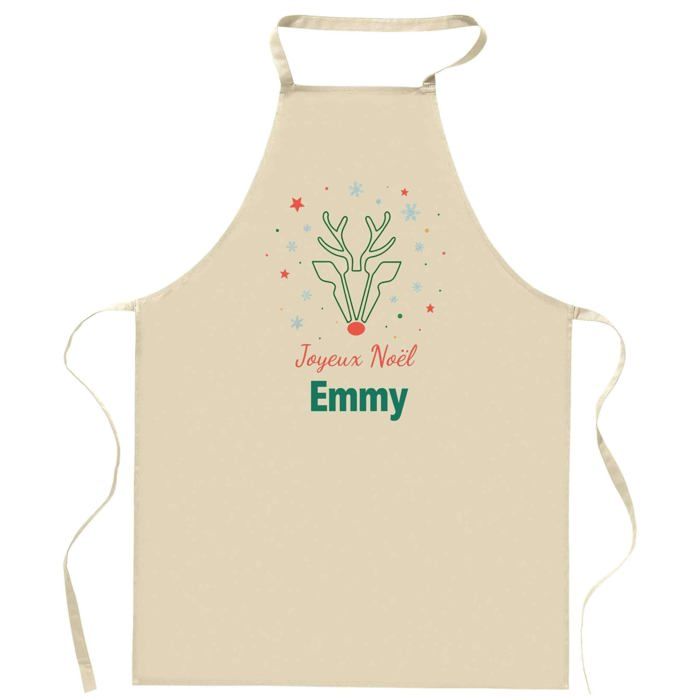 Tablier de cuisine - Emmy Cerf - Motif cerf de Noël - Coton résistant - Impression France