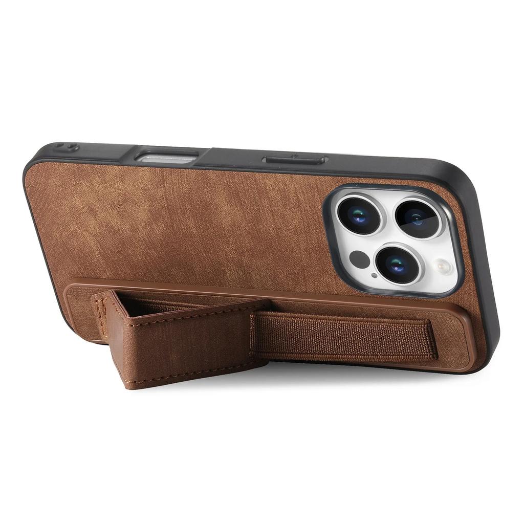 Kickstand Wrist Strap Leather Phone Case for iPhone 16 15 Pro Max Plus SE 2025 Shockproof Protective Cover