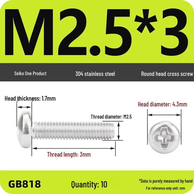 Phillips Pan Head Machine Screws, 304 Stainless Steel, Sizes M1-M10