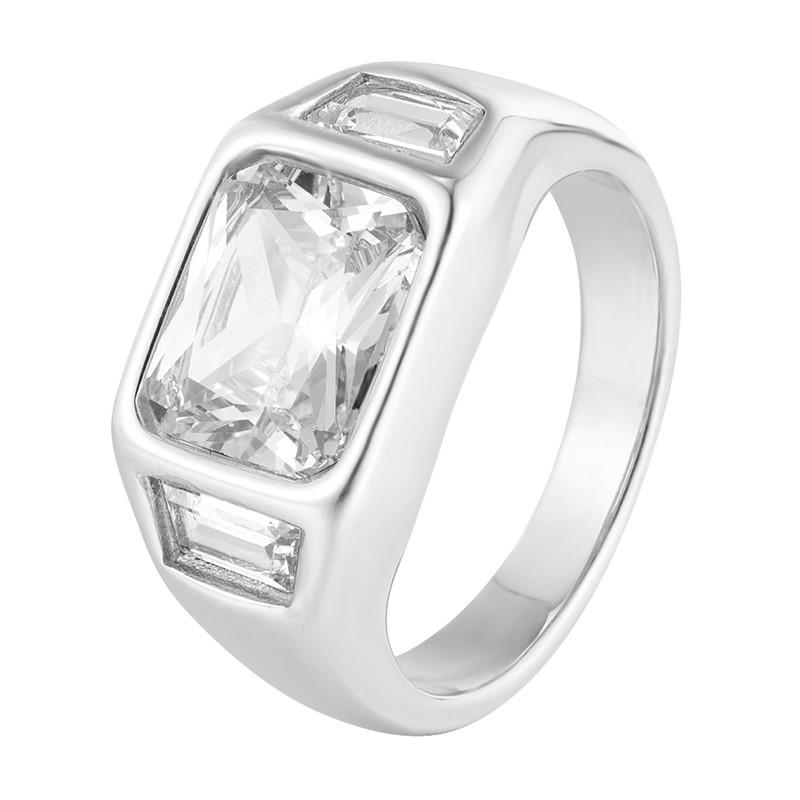 

Кольцо с тремя бриллиантами, крупный кубик сахара, циркон, нишевое, высококлассное, женское, из титановой стали, не тускнеющее 7