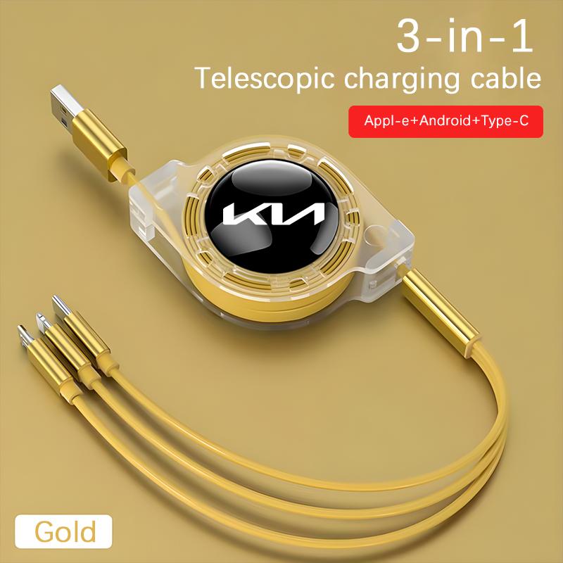ABCDFH1 3 In 1 Micro USB Type C Charging Cable Multi Charger For KIA K3 Sportage Carnival K5 Seltos Pegas KX1 EV5 Sonet EV6 K4 EV3 Ceed