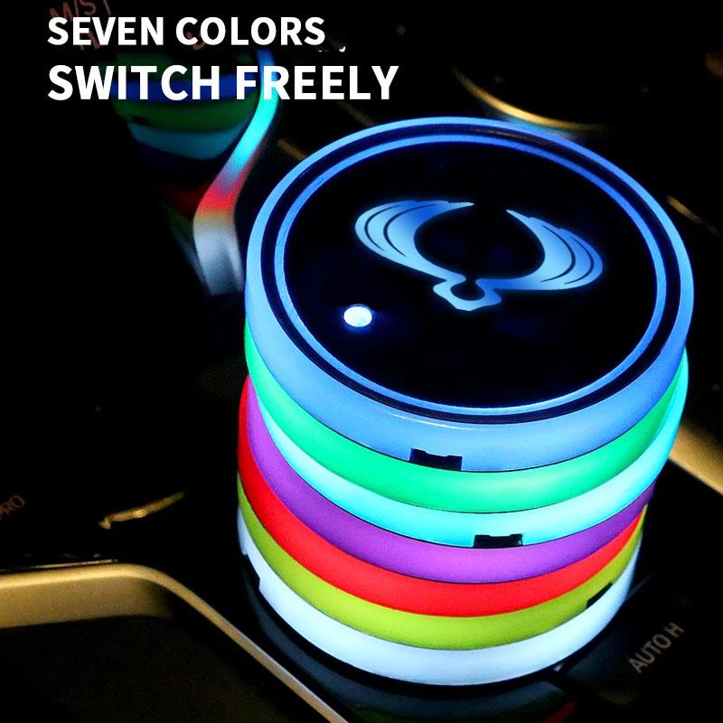 2Pcs Luminous Car Cup Coaster Holder Car Led Atmosphere Light For Ssangyong Korando Kyron Musso Rexton Tivoli Actyon Rodius 2022