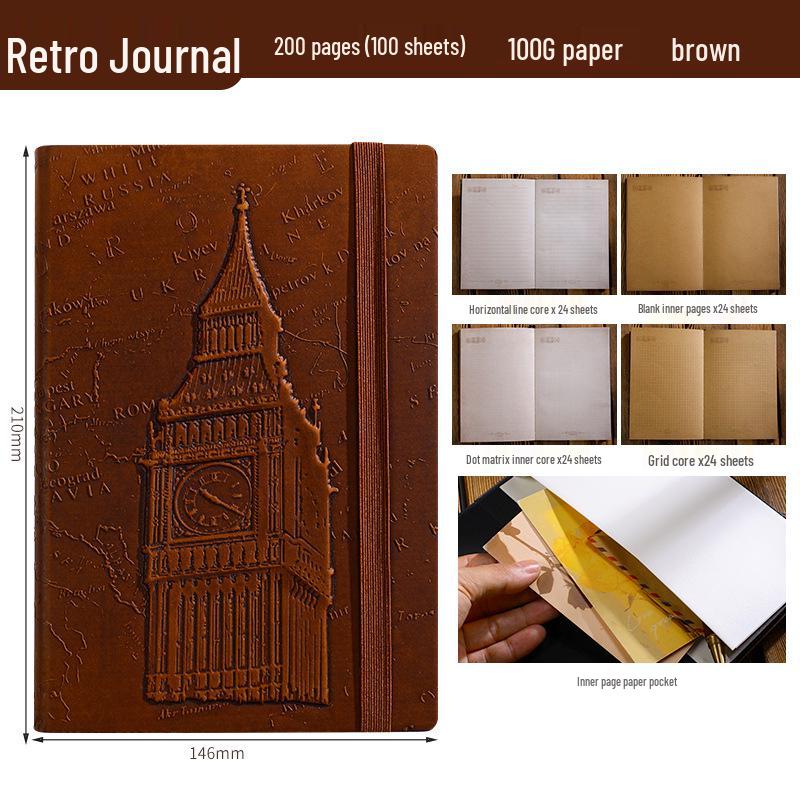 Exclusive Big Ben 3D Embossed A5 Retro Hardcover Planner Notebook with Band Binding