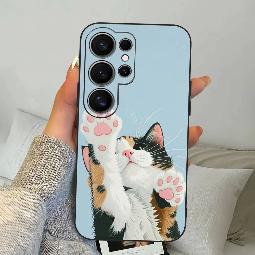 A Cute Comic Cat Phone Case For Samsung S 24 Fe 25 Ultra Plus 20 Lite 21 30 22 23 24 22 Ultra 5G Fundas
