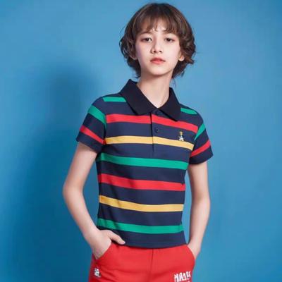 Children's Short Sleeve Polo Tees Summer Children's Wear Middle and Large Children's T-shirt Cotton Stripe Polo Shirt