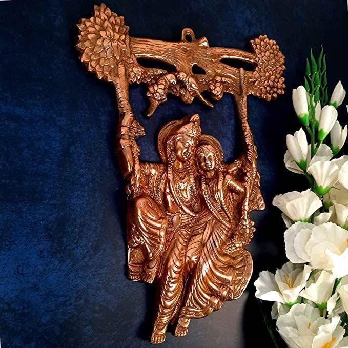 Radha Krishna Sitting On Jhula Wall Hanging - for Gift, Home, Living Room, Office, Puja Room Decor - 14 Inch