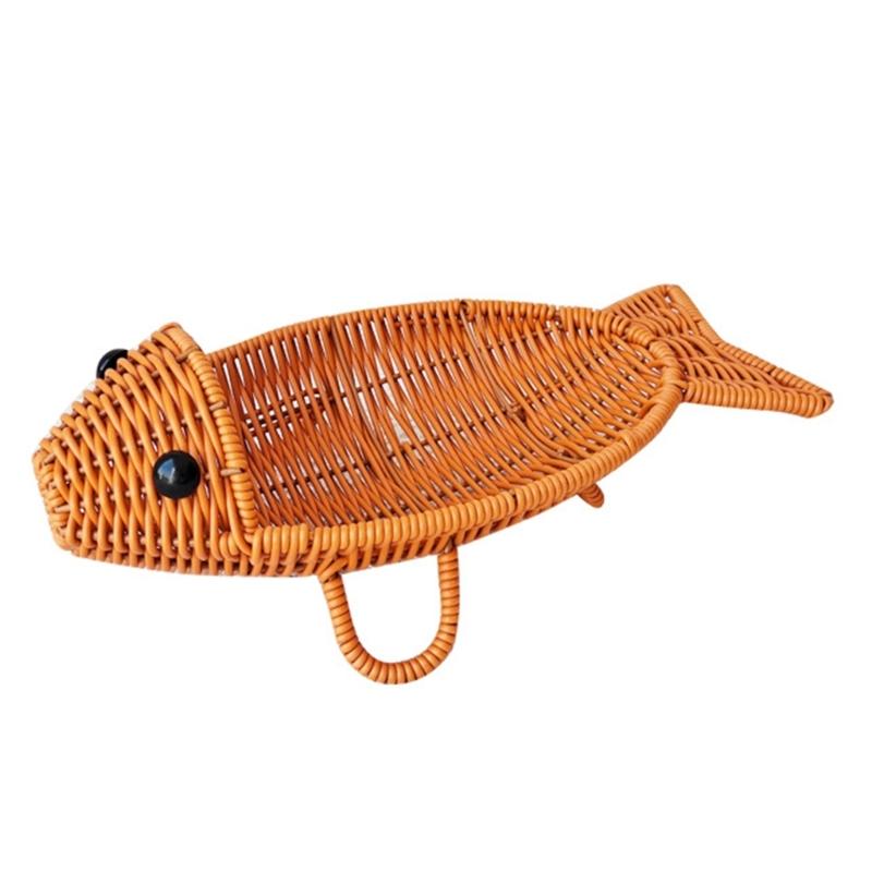 

Multipurpose Imitation Rattan Basket Portable Fish Shape Artificial Woven Basket For Bread Fruit And Snacks Storage L