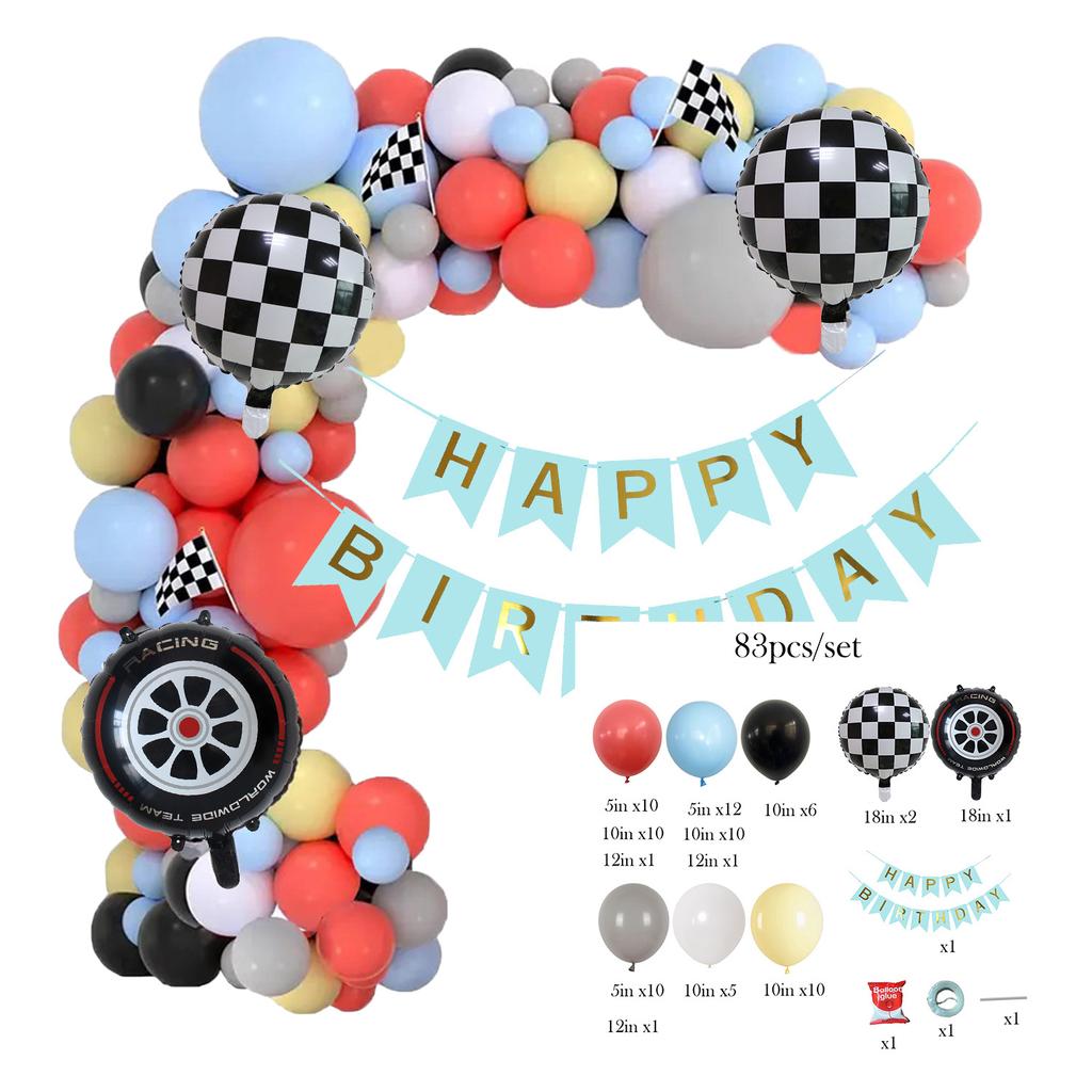 Racing Themed Birthday Party Balloon Boy Set With Background Cloth Baby Shower Venue Decoration