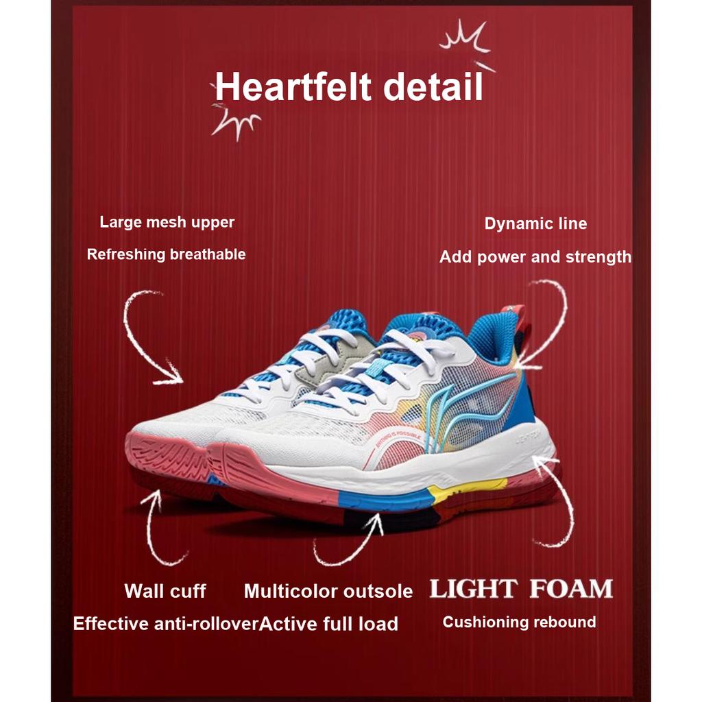 Li Ning Çocuk Uzun Yumruk V2 Hafif Köpük Kaymaz Tekme Önleyici Darbe Emici Aşınmaya Dayanıklı Nefes Alabilir Geri Tepmeli Düşük Bilekli Basketbol Ayakkabısı YKBU026-41