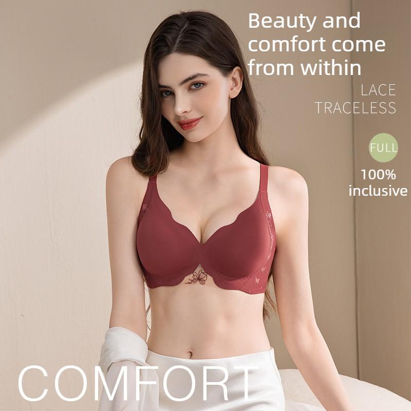 Seamless Soft Support Cup Bra, Sexy Deep V Simple Glossy Lace Butterfly Bra