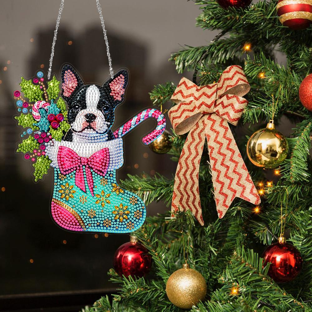 Special Shaped Christmas Puppy Diamond Painting Hanging Ornaments Kit Acrylic Diamond Painting Hanging Decorations for Beginner