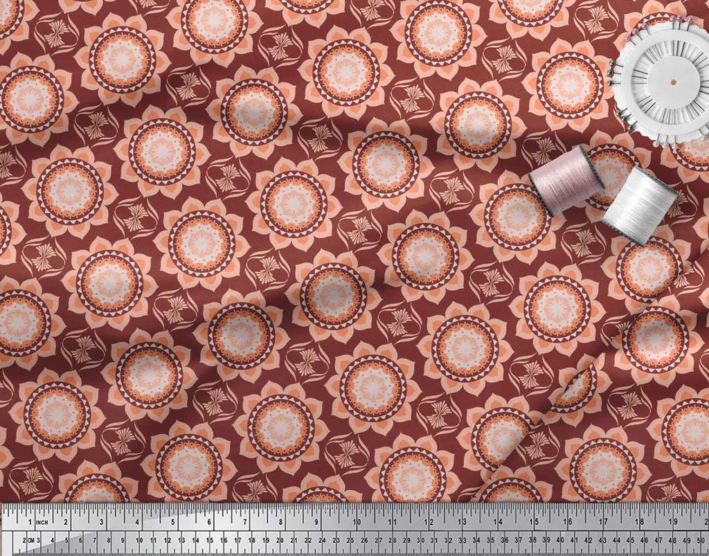 Soimoi Red Japan Crepe Satin Fabric Vector Design Damask Print Fabric by the metre 42 Inch