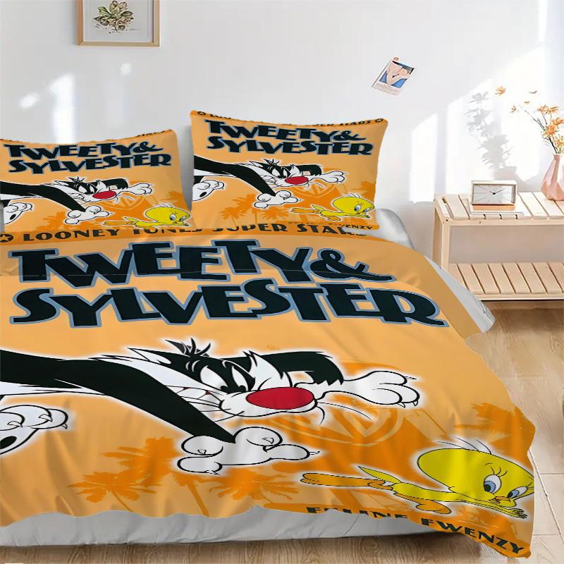 3pcs bedding set Tweety Sylvester Looney Tunes Includes 1 Comforter + 2 Pillowcases, Without Pillow Inserts, Soft Comfortable,a0909156