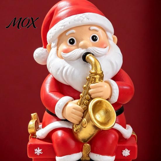 Singing Santa Claus Decoration Christmas Figurine,Cartoon Saxophone Resin Festive Decor Statue, Sitting Desktop