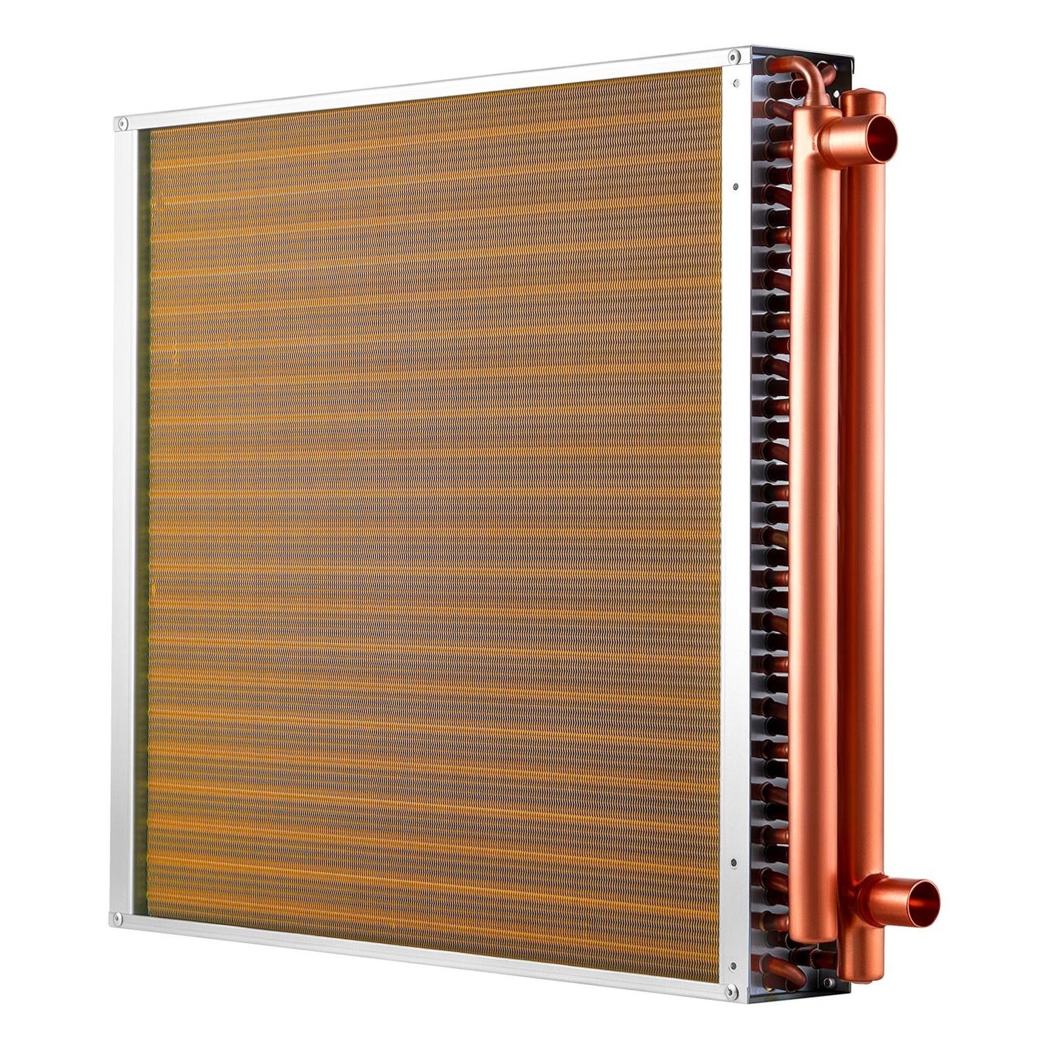 Víz-levegő hőcserélő, 559 x 559 mm bordás csöves HVAC hőcserélő tekercs rézcsövekkel és alumínium bordákkal, 190K BTU teljesítmény kültéri fa tüzeléshez