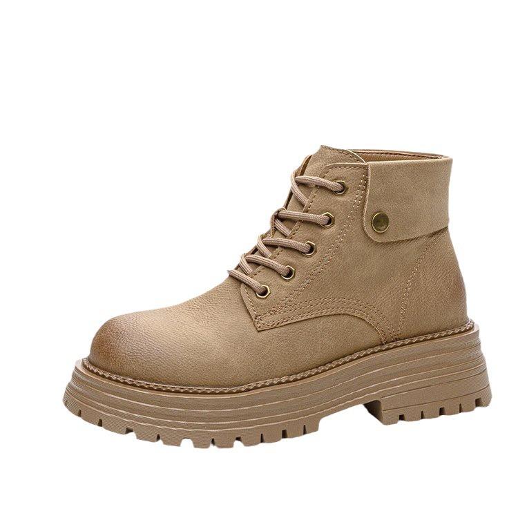 thick-soled thick-heeled flip-top frosted leather Martin boots women's boots 2025 new British style recreational locomotive medium boots short boots