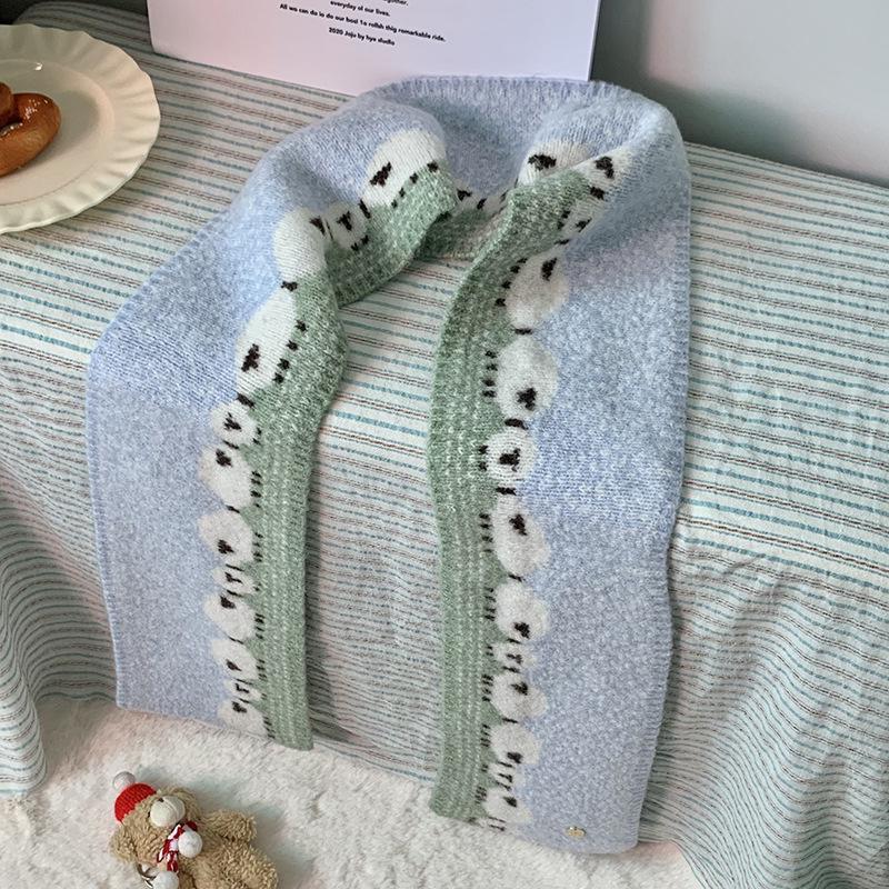 Luochi Sweet Sheep Knit Scarf: Cozy Jacquard Neck Gaiter for Autumn/Winter, Perfect for Students and Couples