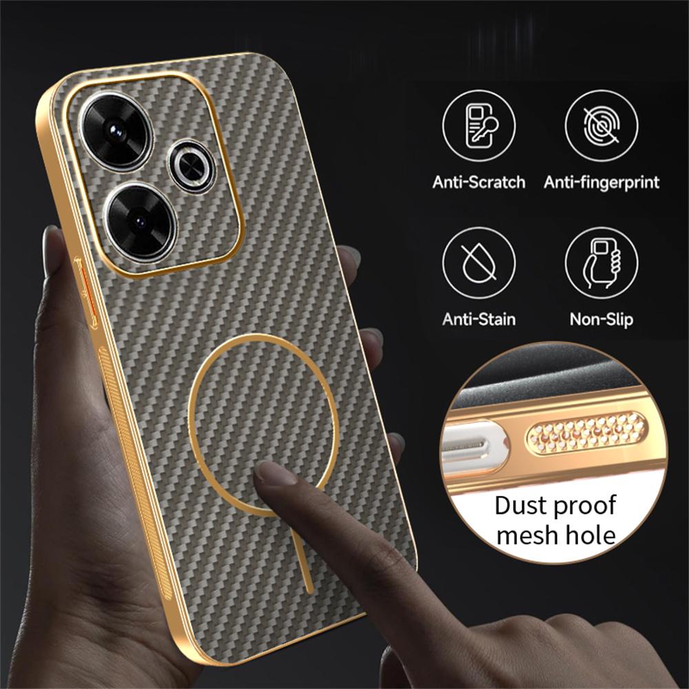 Phone Case For Xiaomi Redmi 13 4G/5G/Note 13R 5G/Poco M6 4G/M6 Plus 5G Carbon Fiber Textured Electroplated TPU Back Cover
