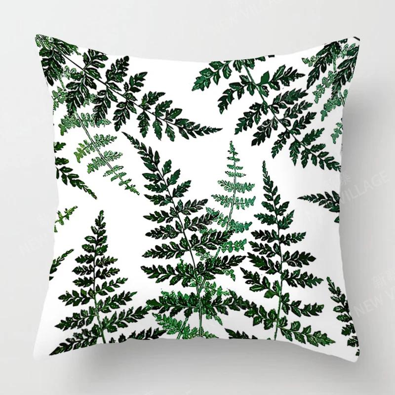 Nordic Fall Home Decor Autumn Throw Pillow Case Sofa Cushion Cover Modern Plant Green Leaf