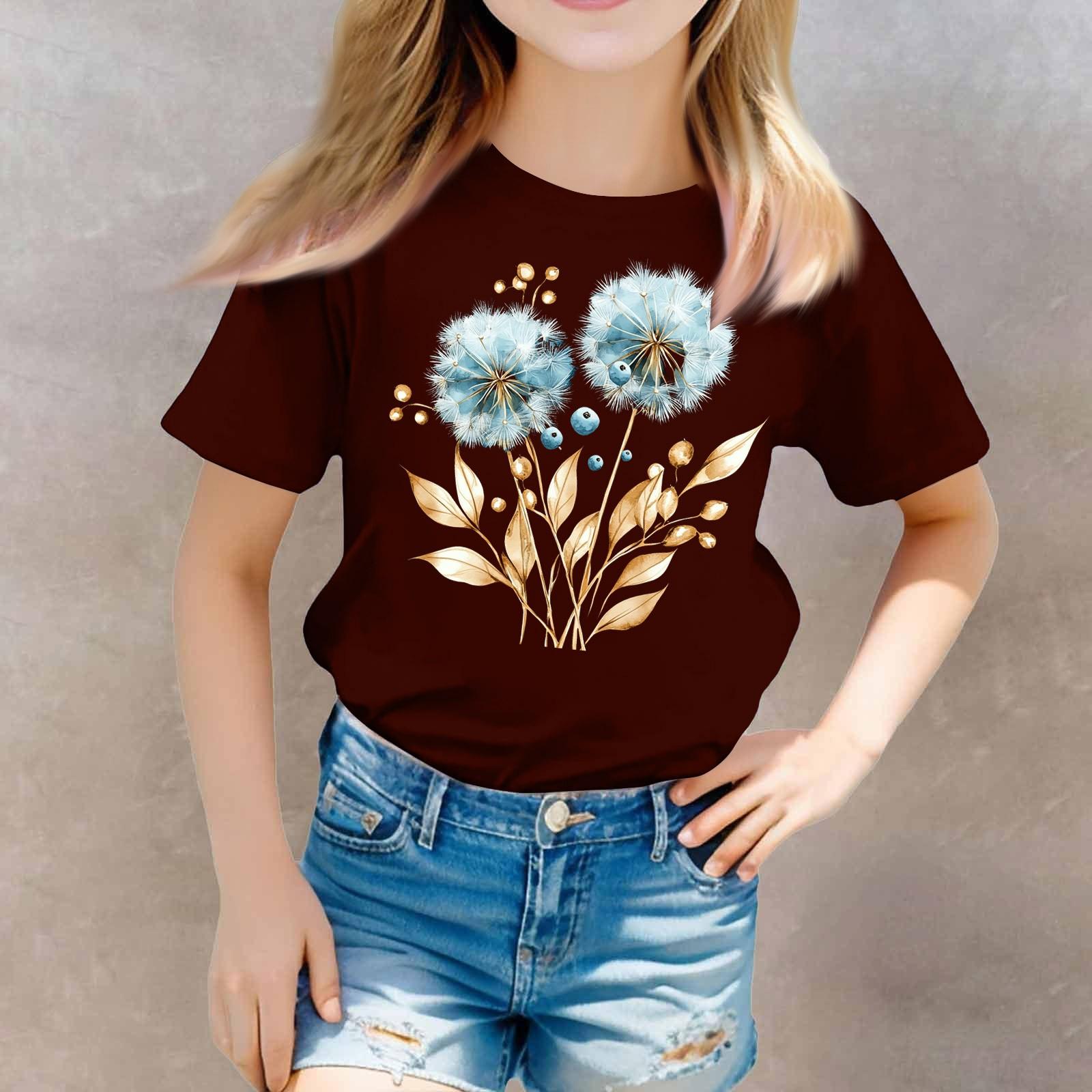 

Футболка с короткими рукавами и круглым вырезом для девочек в стиле кэжуал 120