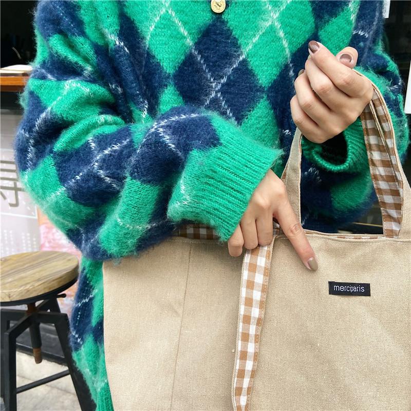 Canvas Bags for Women Shoulder Totes Bag Designer Handbags Girls Casual Solid Plaid Shopper Large Capacity Double Side Bags MIT